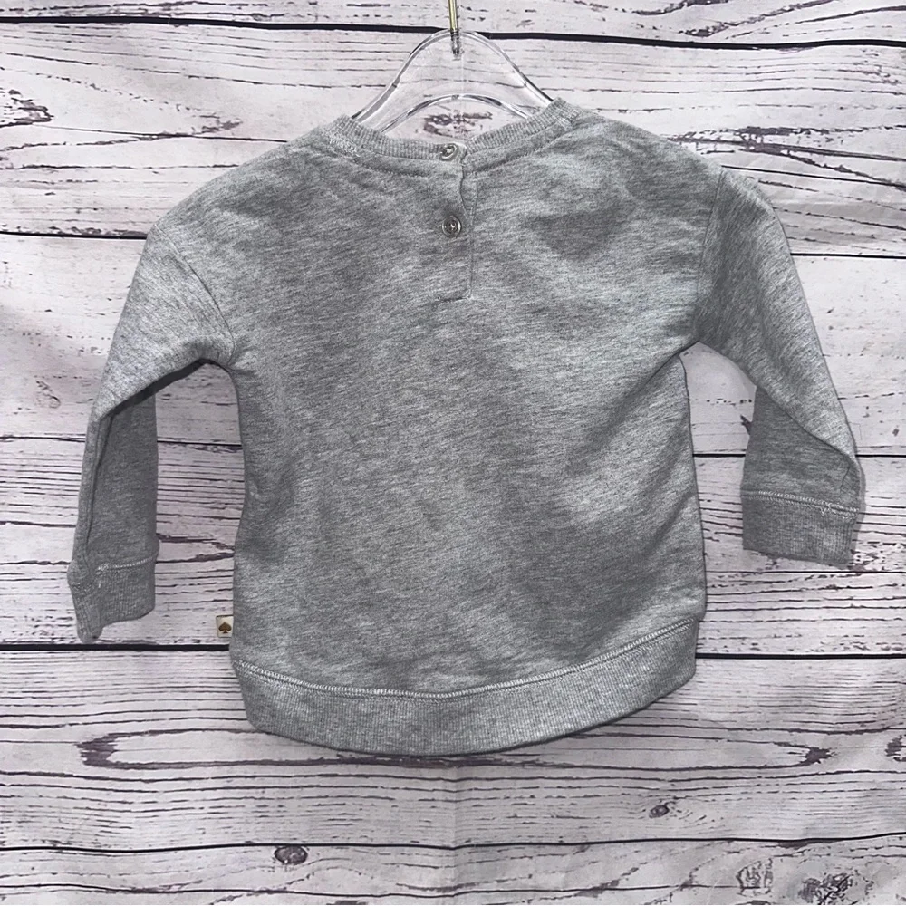 Kate Spade heather gray sweatshirt features polka dot scarf. Size 12 Months